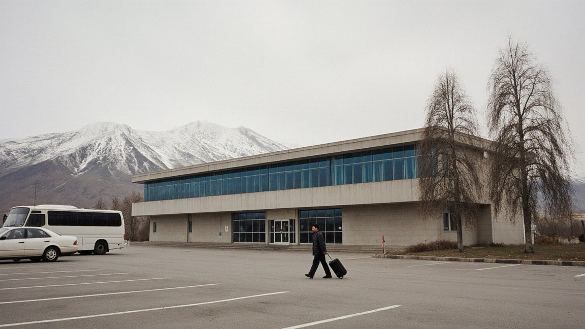 The Talas Civil Air Terminal from the car park